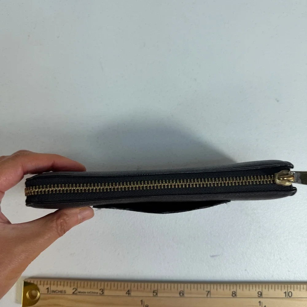 Coach Wallet Saffiano Accordion Black‎ Zip Crossgrain Leather Gold Tone Hardware